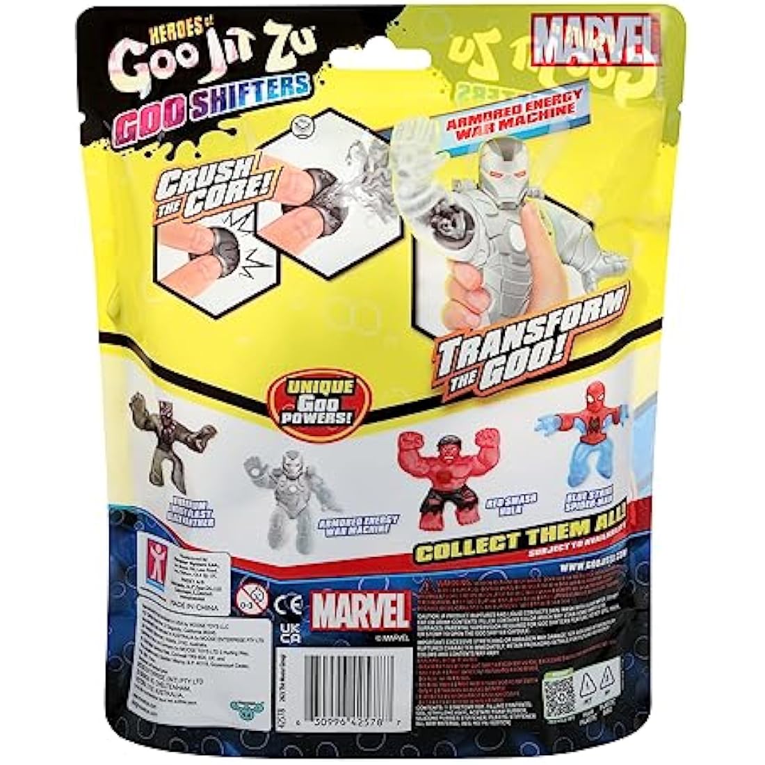 Heroes of Goo Jit Zu Goo Shifters the Marvel edition Hero Pack. Armored Energy War Machine. I'm Super Squishy. Crush the Core! Transform the Goo!