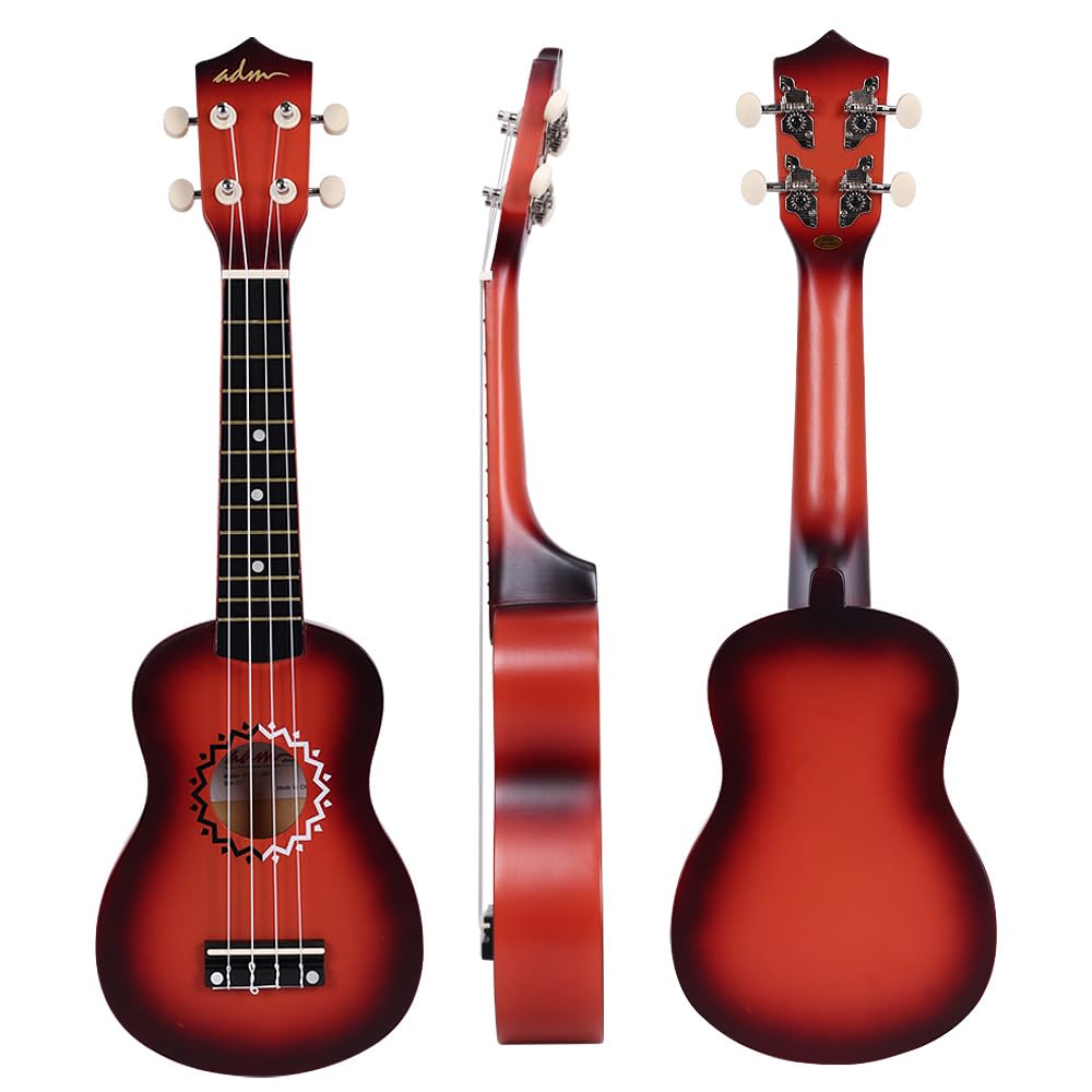 ADM Soprano Ukulele Set for Kids and Beginners, Ukulele Starter Kit with Bag, Clip-On Tuner, Rainbow Strings, Colourful Strap, Plectrum, Fingerboard Sticker, Chord Card (Dark Blue)