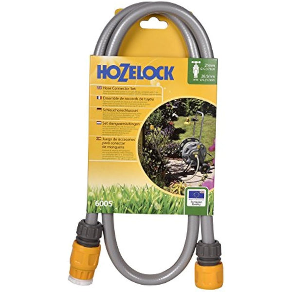 HOZELOCK - Universal Connection Kit ø 13 mm (1/2") 1.5 m : Connection Adapter for Reel - Cart, Supplied with 1 Tap Connector Ø 21mm - 26.5mm [6005R0000], Grey, Yellow