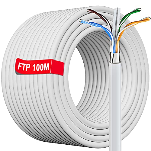 Ethernet Cable 100m Shielded Cat 6 Cable Bulk FTP, 23AWG Gigabit Anti-jamming Flame Retardant LAN Network Internet Cable Indoor Outdoor Weatherproof | Cat 6, CCA, RJ45(100 Meters)