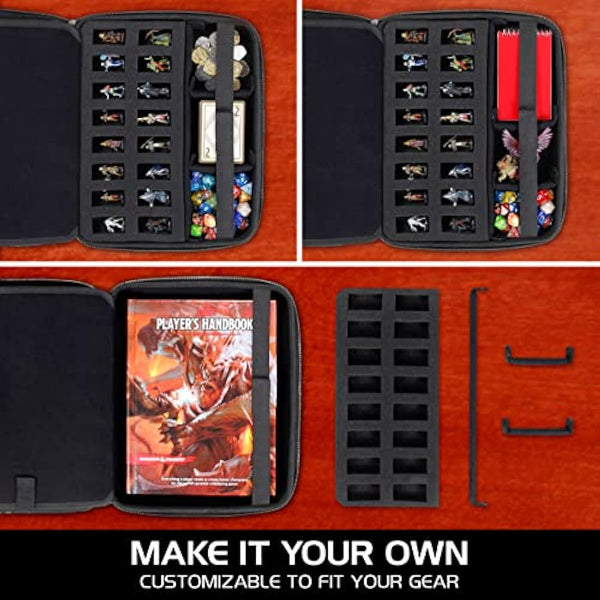 ENHANCE Collector's Edition RPG Organizer Case - DnD Binder with Built-in Character Sheet Holder and Erasable Scribe Panel, Dice Rolling Area, Removable Pen Pouch, Miniature Foam Tray (Dragon Blue)