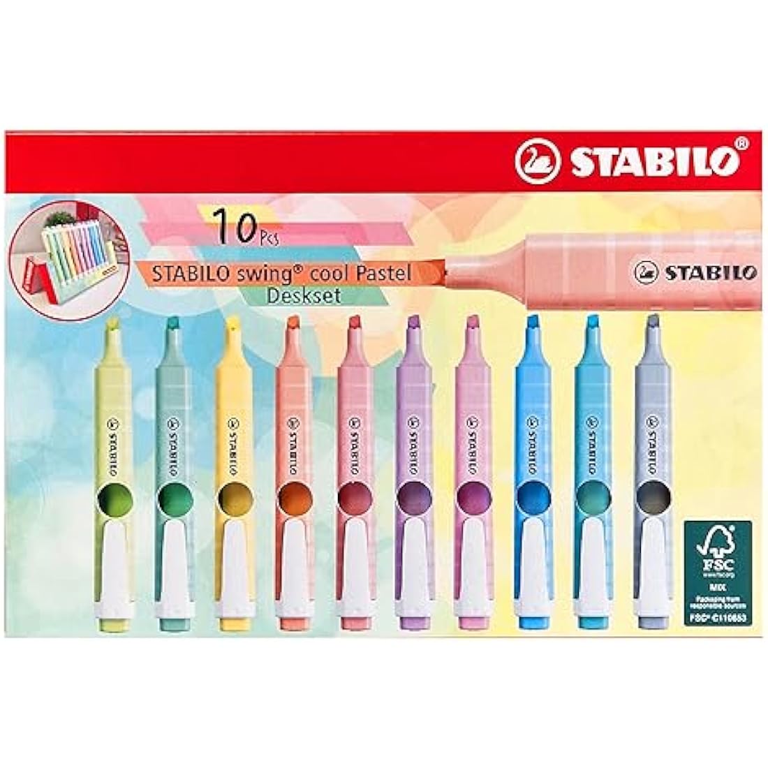 STABILO swing cool Pastel - Highlighter - Deskset of 10 - Assorted Colours