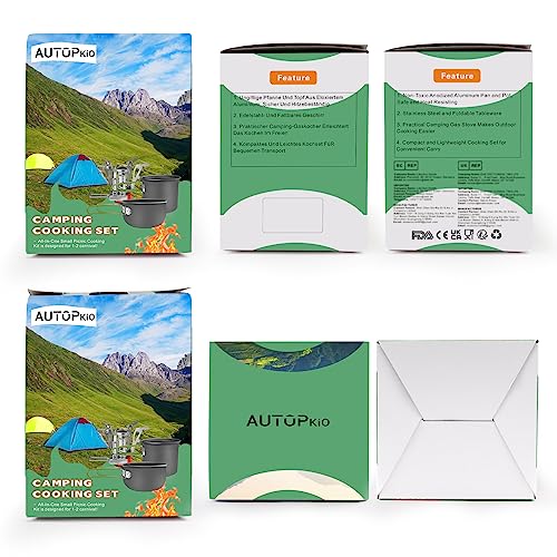 AUTOPkio Camping Cooking Set, Outdoor Camping Pans Pots and Stove - Non Stick Folding Cookware Kit for BBQ Picnic Hiking Backpacking Travel 1-2 Person Use
