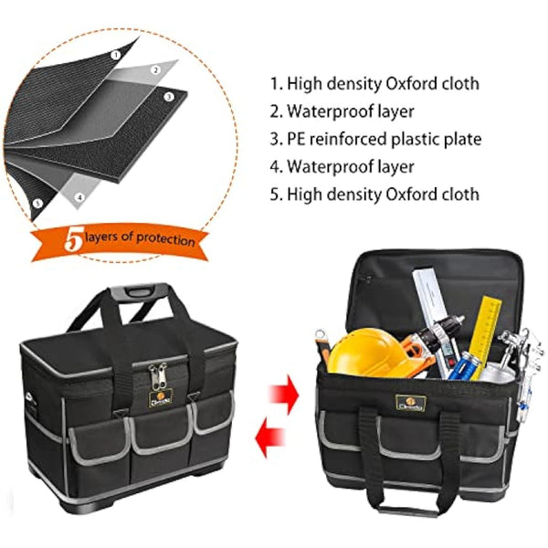Drado Tool Bag Muti-Purpose Waterproof Tool Bag Organiser Tool Tote with Adjustable Shoulder Strap Black (40 x 23x 28cm)