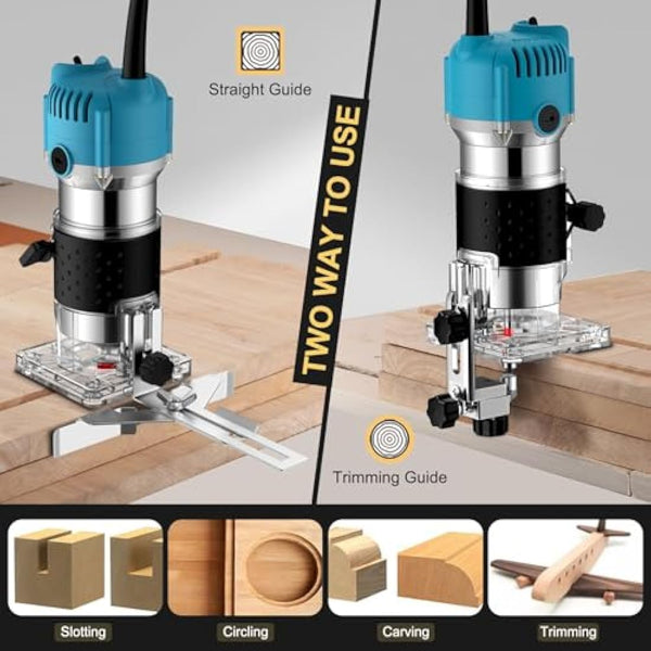 AMTOVL Wood Trimmer, 1/4" 6.35mm Electric Wood Hand Trimmer Laminator 800W 30000R/min Electric Hand Wood Trimmer Laminator Router Joiners Tool for DIY Woodworking