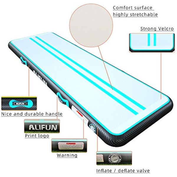 ALIFUN Inflatable Air Tumbling Mat Gymnastics Tumble Mat 6FT 10FT 13FT 16FT 20FT Training Mat Thick 10CM 20CM with Electric Air Pump