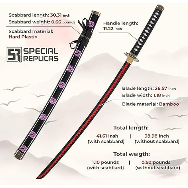 57 SPECIAL REPLICAS Roronoa Zoro Wooden Katana Sword 105cm Katanas Japanese Anime Cosplay Sword - Kitetsu/Shisui/Wado Ichimonji - 3 Piece Set JT10000