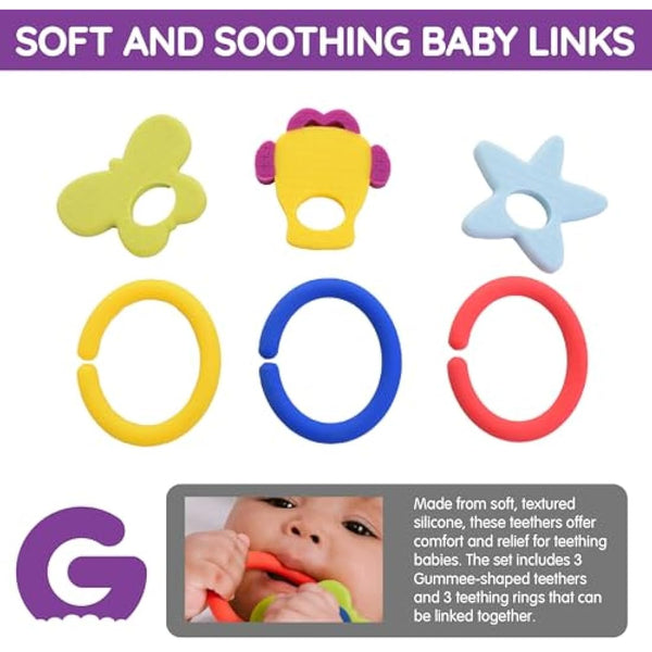 Gummee Link n Teethe, 3-6 Months Silicone Teething Rings & Teething Toys for Baby, Helps to Soothe Achy Baby Gums & Develop Sensory Skills - Baby Teething Toy, Ring Shaped Linking Teethers for Babies