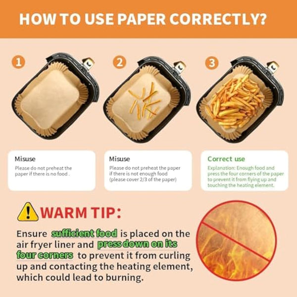 FEEZOM Air Fryer Disposable Paper Liners, 100PC Liners for Ninja Air Fryer Dual, Airfryer Food Grade Accessories for AF300UK AF400UK, Salter, Other Dual Airfryer