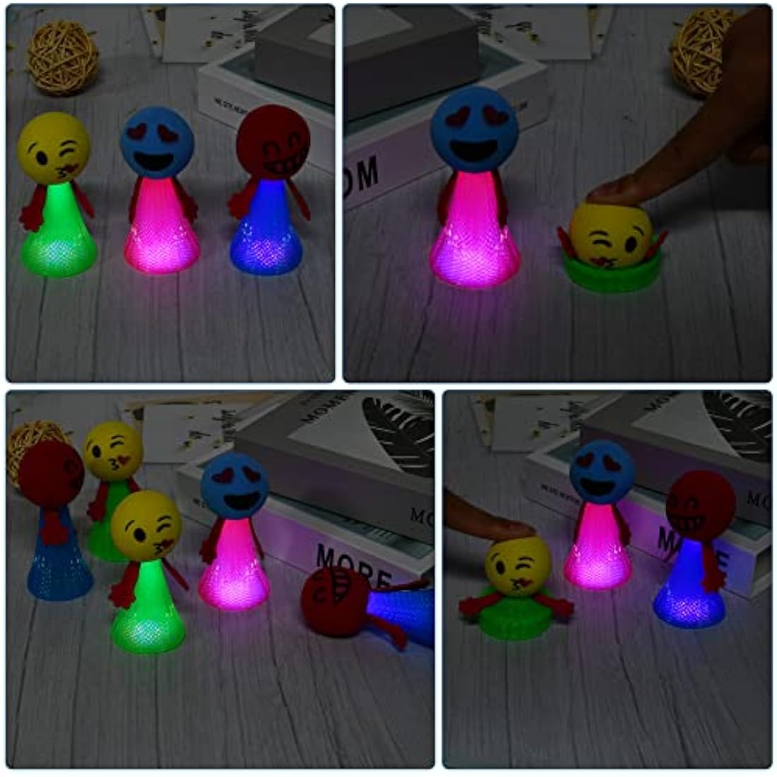 Ainiv 12PCS LED Emoji Creative Bouncing Dolls, Jumping Elf Fidget Toys, Kids Party Bag Fillers, Novelty Cool Spinning Toy, Stress Relief Toy, Funny Jump Bounce Elf Fly Toy for Party Supplies Christmas