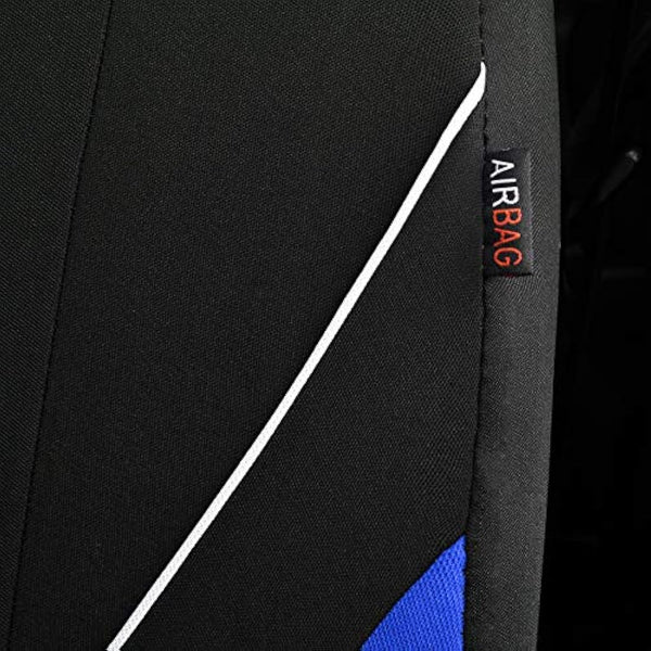 Flying Banner Universal Breathable Mesh Cloth Car Seat Covers Full Set Airbag Compatible Cushions Protector (Black and Blue)