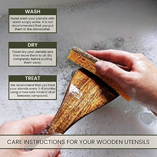 A&M Natural Living Wooden Kitchen Utensils Set of 7 for Cooking, Wooden Kitchen Utensils Including Wooden Spoons, Serving Spoon, Wooden Spatula Set, Wooden Spoons Cooking Kitchen Sets