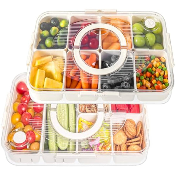 Luxear 2P Divided Snack Box with Lid Handle, Divided Snack Serving Tray Removable Compartment, Food Storage Container Organiser for Snackle Box Appetizers Charcuterie Container