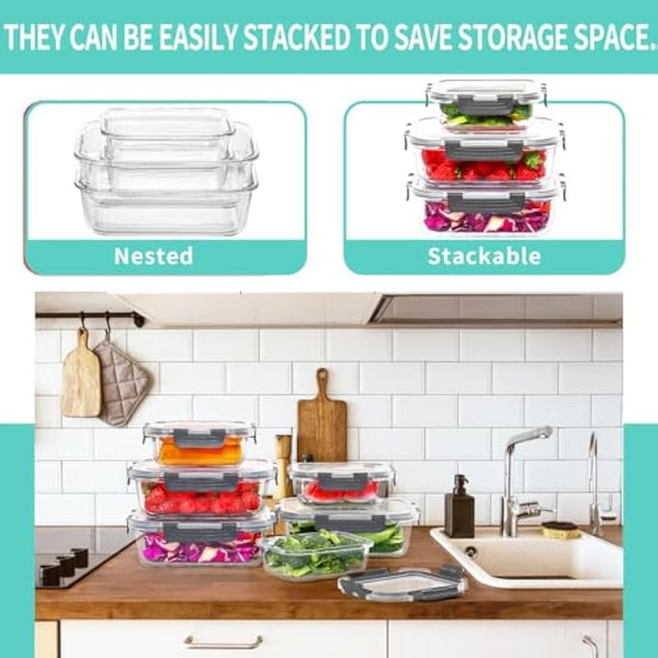 Skroam 10 Pack Glass Food Storage Containers with Lids, Glass Airtight Meal Prep Container Set for Lunch, on the Go, Leftover, Kitchen Pantry Organizers and Storage, BPA Free & Leak Proof
