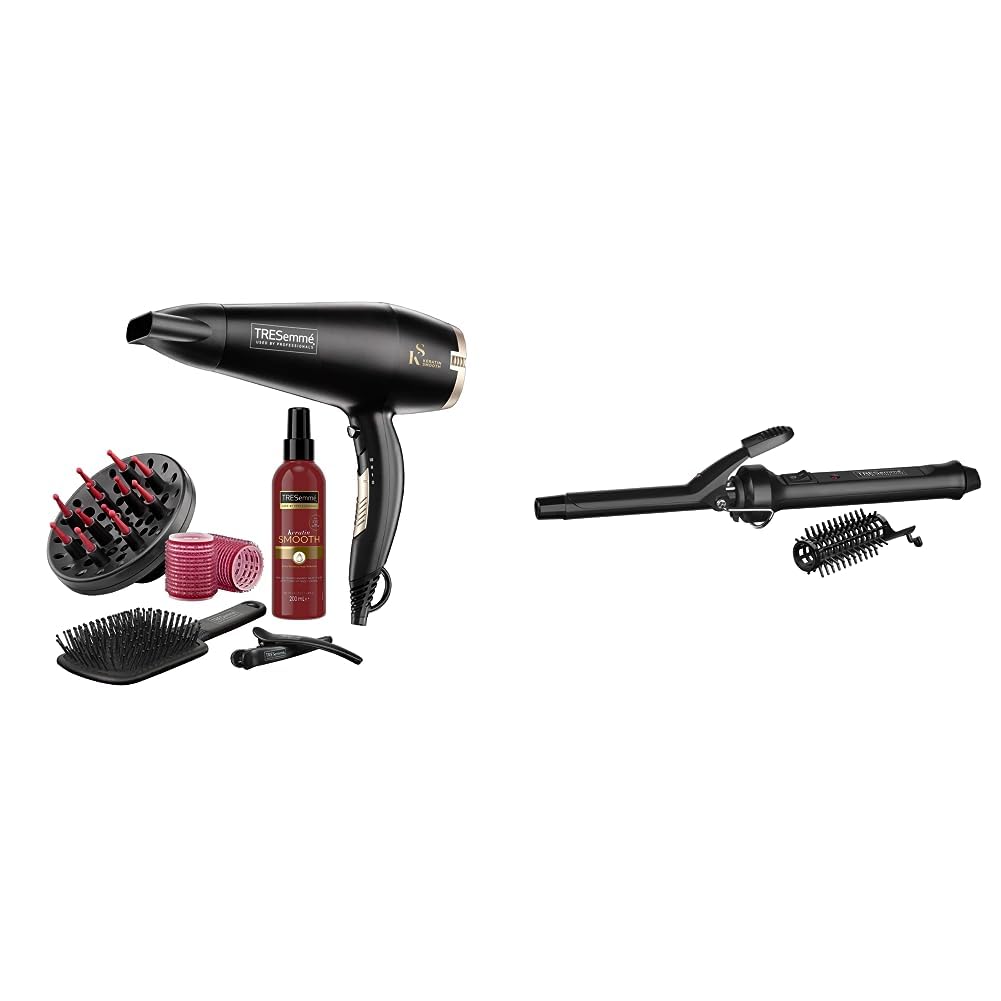 TRESemme Keratin Smooth Volume Shine Hair Dryer & Diffuser Gift Set - 2200W Powerful Blow Dryer, Heat Protection, Paddle Brush, Accessories, Black, 5543BU