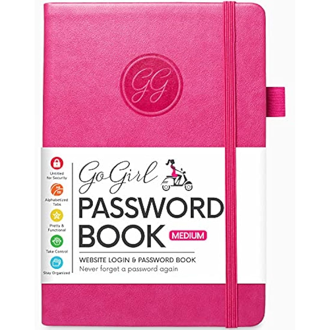 GoGirl Password Book with Alphabetical tabs – Internet Address & Password Keeper Logbook for Password Organization, Journal Notebook for Saving Website Logins. Medium Size 13.5 x 19cm - Hot Pink