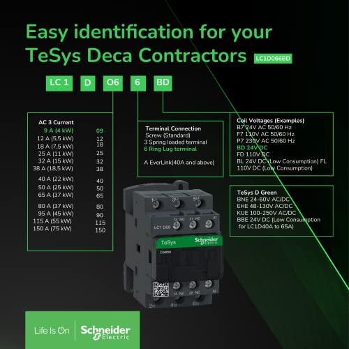 Schneider Electric, TeSys D contactor - 3P(3 NO) - AC-3 - <= 440 V 38 A - 230 V AC 50/60 Hz coil, LC1D38P7
