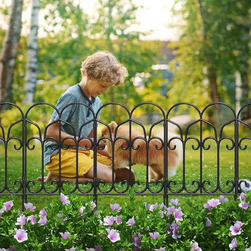 Amagabeli Garden Home Decorative Metal Garden Fence Panels 5PCS 46CM(H) x2.29M(L) Metal Garden Fencing Panels Border Outdoor Rustproof Landscape