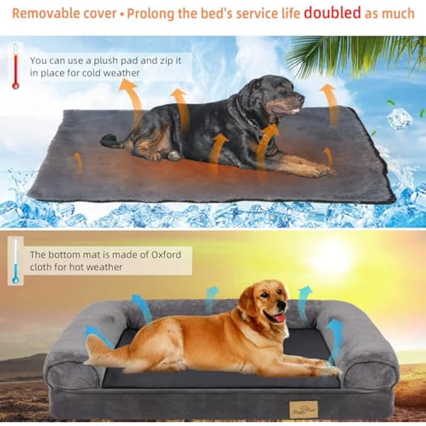 BingoPaw Medium Dog Sofa Bed: Memory Foam Orthopedic Pet Mattress Cushion Washable - Waterproof Calming Bolster Dog Couch with Pillow Grey L (80x60cm)