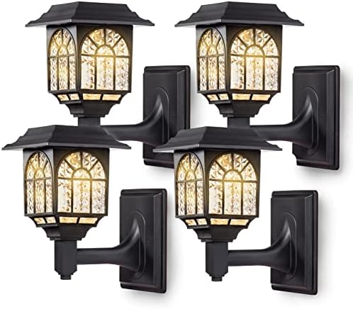 LeiDrail Solar Fence Lights Solar Lights Outdoor Garden LED Solar Powered Outdoor Wall Lights Waterproof Decor for Patio Yard Warm White 4 Pack