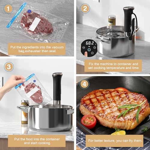 Karinear Sous Vide Machine WIFI 1100W Immersion Circulator with Temperature Time LED Display Stainless Steel Touch Control Silent Style for All Groups