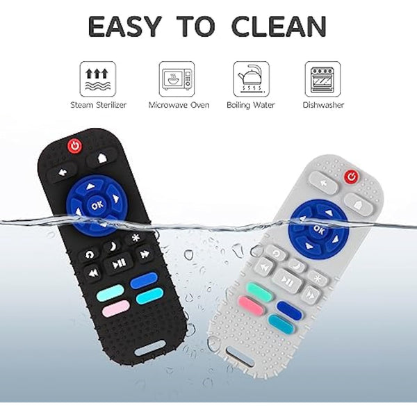 Hooku 2 Pack Remote Teether Baby, Silicone Teethers Babies 6-12 Months, Baby Teething Toys Babies 0-6 Months, Sensory Toys Babies, Toddler Infant Newborn Toys Baby Girl Boy Gifts, Black-Gray