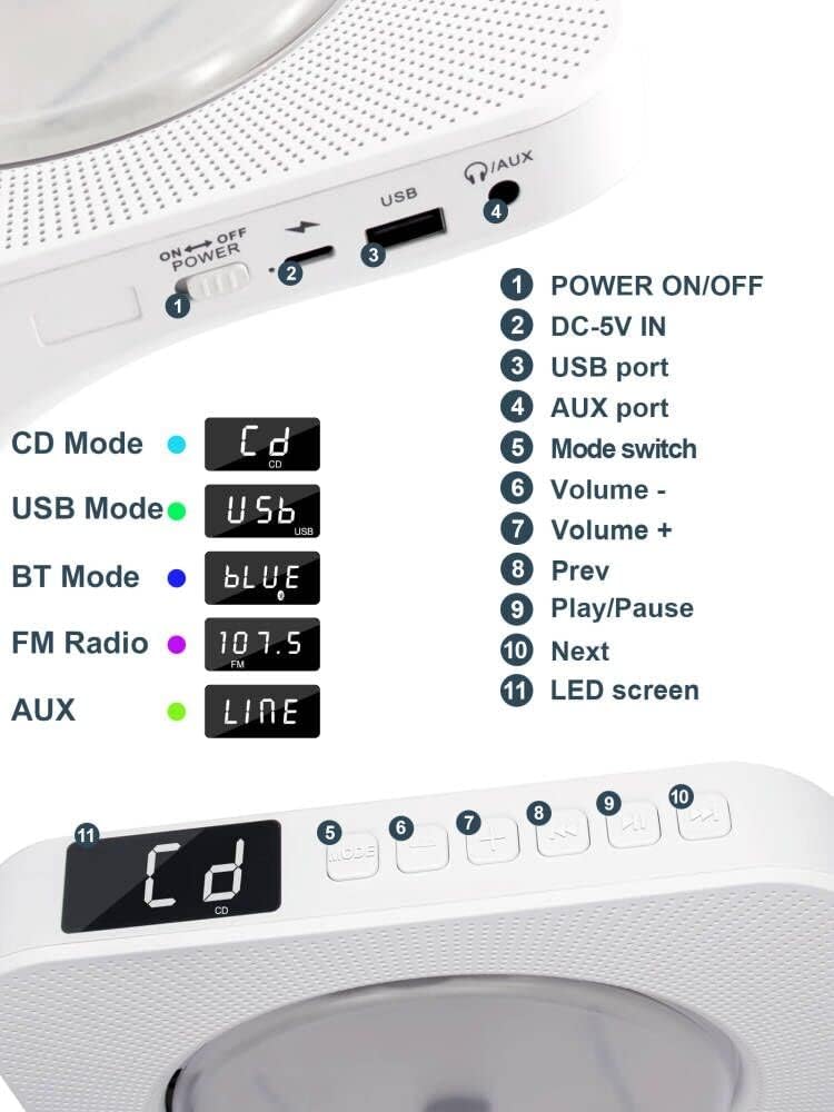 CD Player Portable with Speakers - Homlab Blutooth Desktop CD Players for Home with Dust Cover, FM Radio, Anti-skip Protection, Music Player Home Audio Boombox with LCD Display, Remote, Aux Input