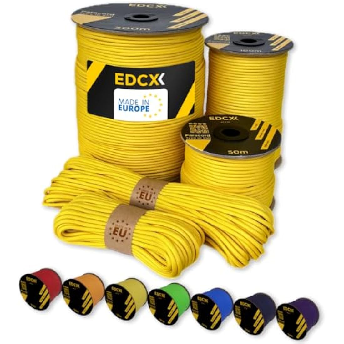 EdcX Paracord 4mm, 35+ Solid Colors (10m, 15m, 30m, 50m, 100m, 300m) | Ideal for Crafting, DIY, Camping, Survival, Outdoor | 100% Nylon Rope 4mm | Tactical Cord 550 Type III