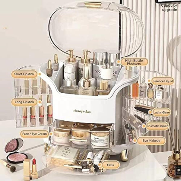 Suyoo Makeup Organiser Storage Box - Cosmetics, Skincare and Beauty Case with Clear Lid Display and Drawers for Dresser & Bathroom, Dust-Proof Waterproof