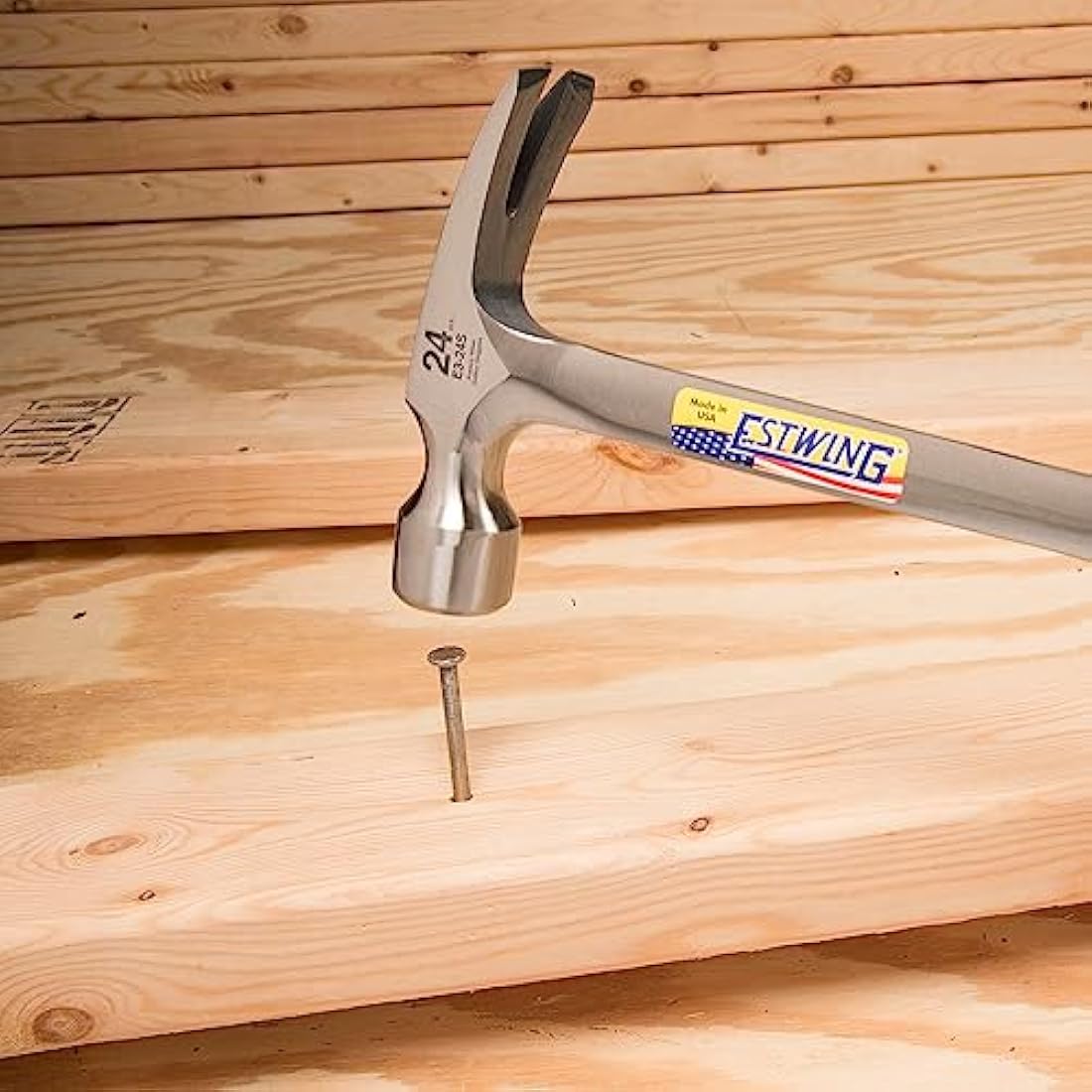 Estwing E3/24S Straight Claw Framing Hammer - Vinyl Grip,Silver,680g (24oz)