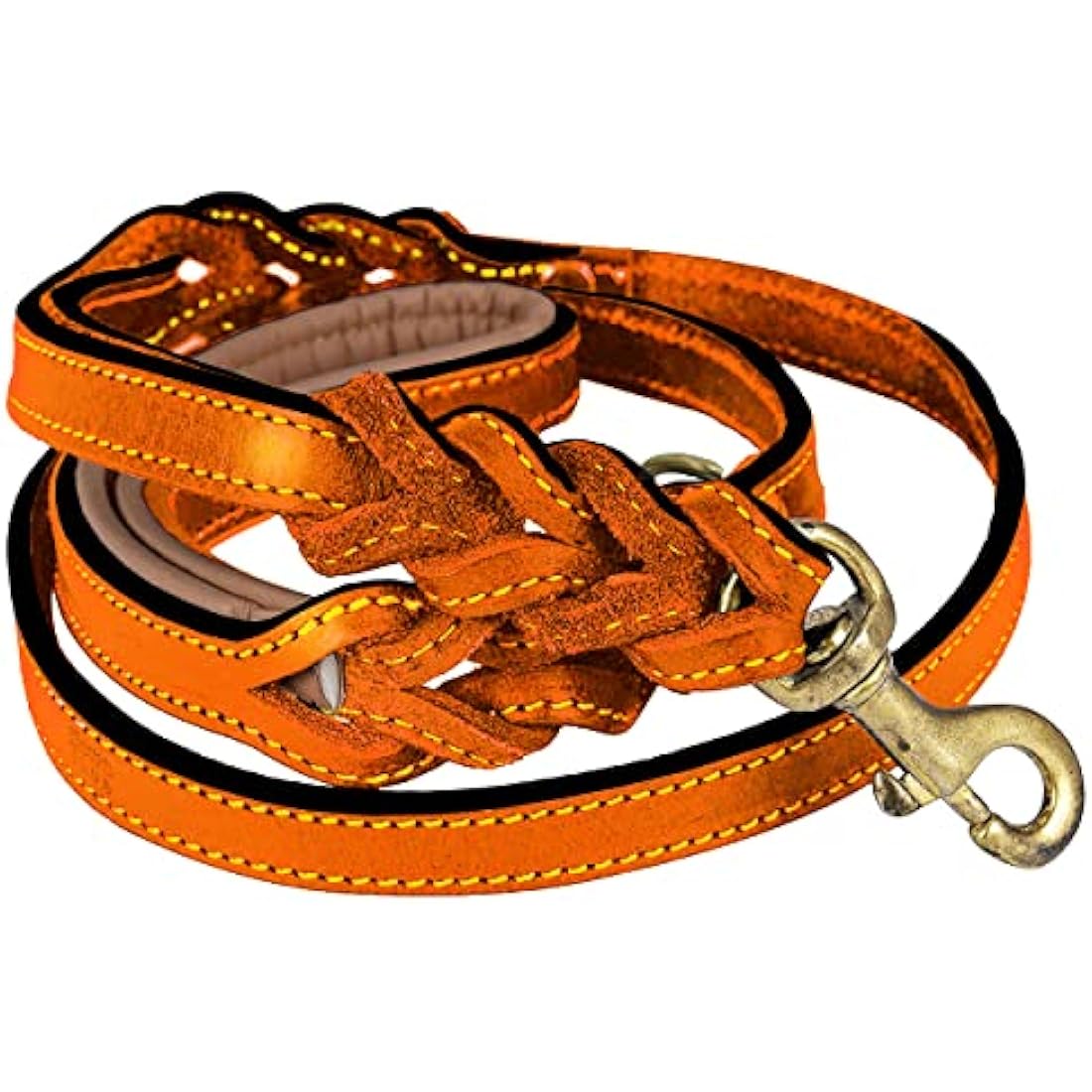 DowgClub | 6' Genuine Leather Dog Leash | Heavy Duty, Handmade, Braided, Strong | Medium, Large, X-L Dogs | Dual Handle Design D Ring | Padded & Traffic | Black, Brown, Cherry, Tan (6 feet, Tan))