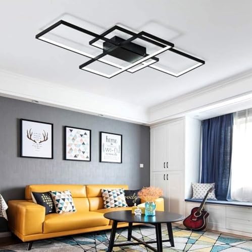 Jsz LED Dimmable Ceiling Light Living Room Lamp with Remote Control Modern Minimalist Ceiling Light Creative Metal Acrylic Design Ceiling Light Lighting Bedroom Decor Lamp (Black, 105CM)