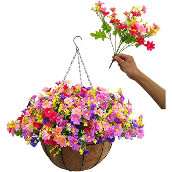 Home and Outdoors Silk Chain Hanging Basket Flowerpot Flowers DIY Artificial Daisy Red Flowers and Pink Flowers Purple (Big Basket)