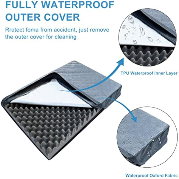 Gzvxuny Orthopedic Dog Bed for Medium, Large and Extra Large Dogs, Dog Bed with Removable Waterproof Cover, Egg Foam and Non-Slip Bottom, Pet Bed Machine Washable, Grey XL(104x74x10cm)