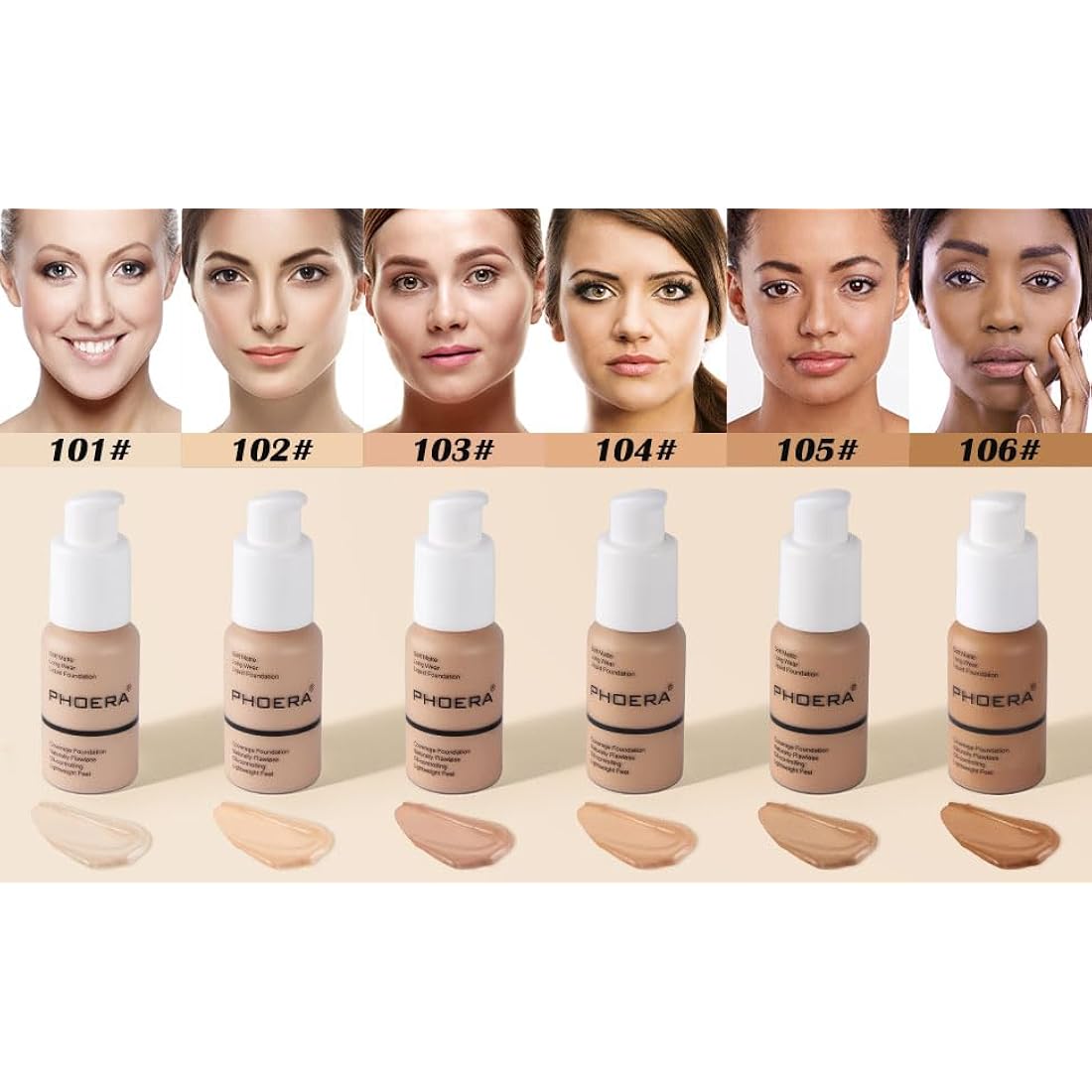 ABRUS® - PHOERA Foundation, Full Coverage Foundation, Soft Matte, Oil Control Concealer, Foundation Makeup Flawless Cream Smooth Long Lasting 24HR Waterproof and Blendable 30ml (#104 Buff Beige)