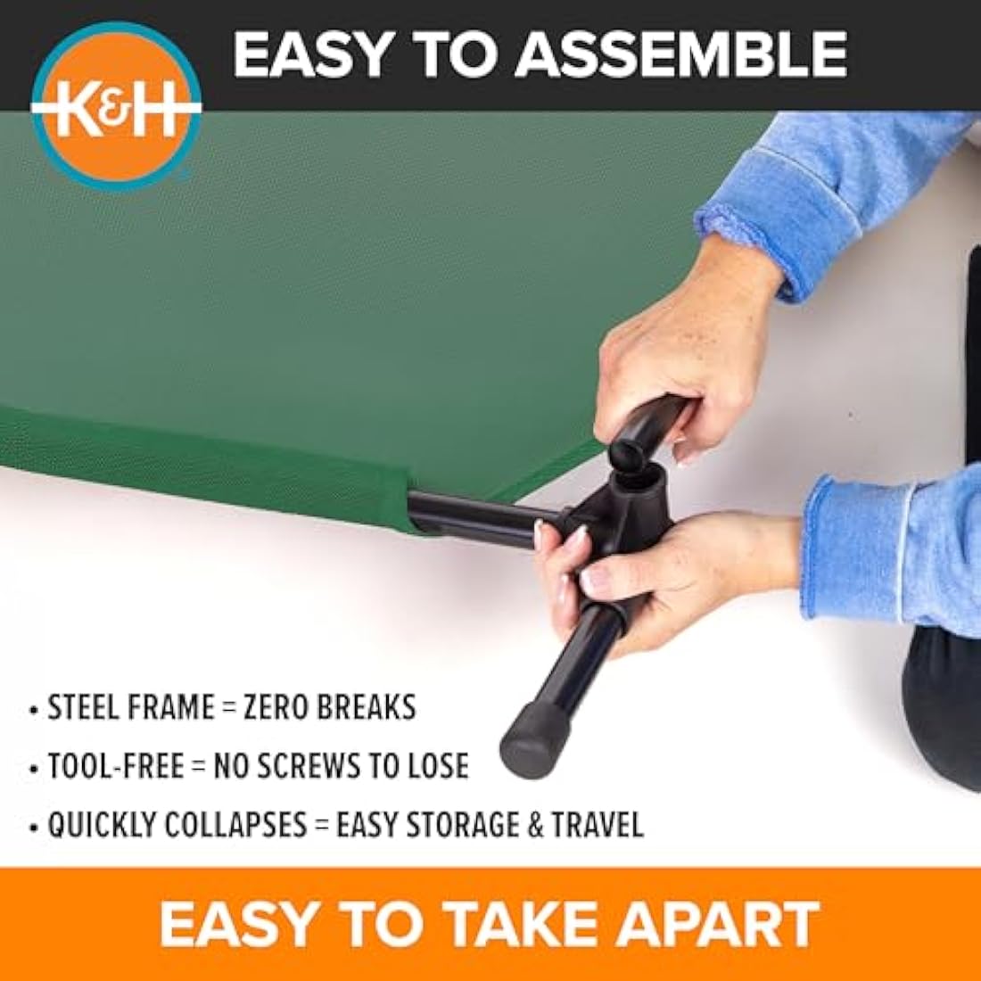 K&H Pet Products Elevated Outdoor Dog Cot, Raised Cooling Bed With Washable Breathable Mesh for Medium Dogs, Portable Platform, Heavy Duty Metal Frame Hammock, Medium, Green