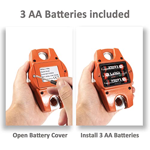 GRAM PRES Digital Hanging Scale 660 Lb 300 Kg Hanging Digital Scale, Handheld Mini Crane Scale With Hooks For Farm Hunting Fishing Outdoor