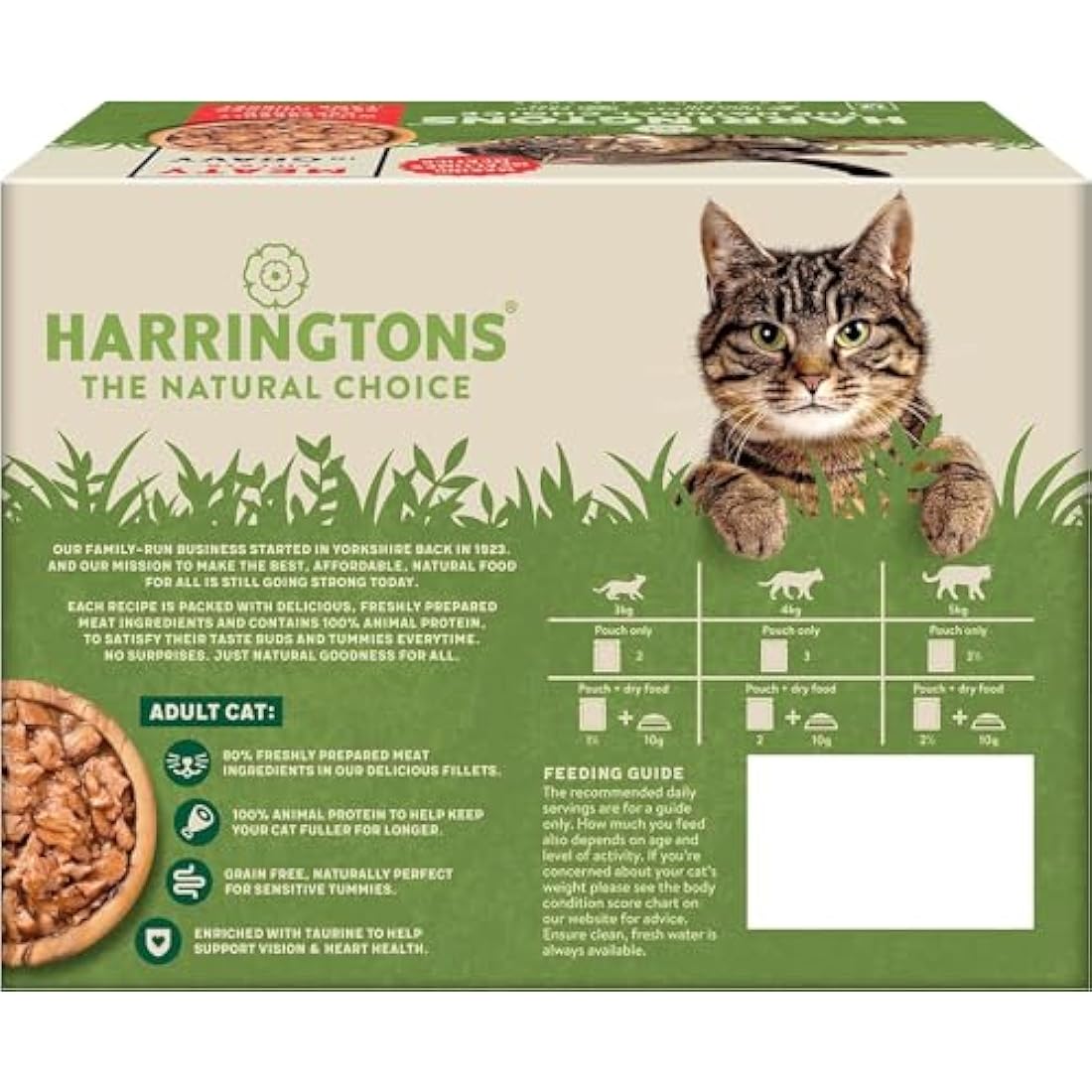 Harringtons Complete Wet Pouch Grain Free Hypoallergenic Adult Cat Food Meaty in Gravy Pack 72x85g - Beef, Chicken, Lamb & Turkey - Making Mealtimes Meatier