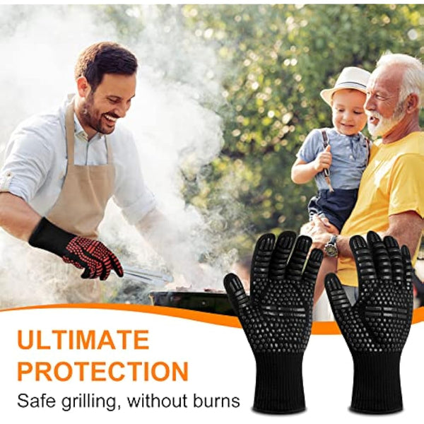 Flintronic Grill Gloves Heat Resistant Fire Resistant Oven Gloves Hand Protection Grill Gloves, 1472°F/800°C Heat Resistant Oven Gloves for Grill, Oven, Cooking, Soldering (Black)
