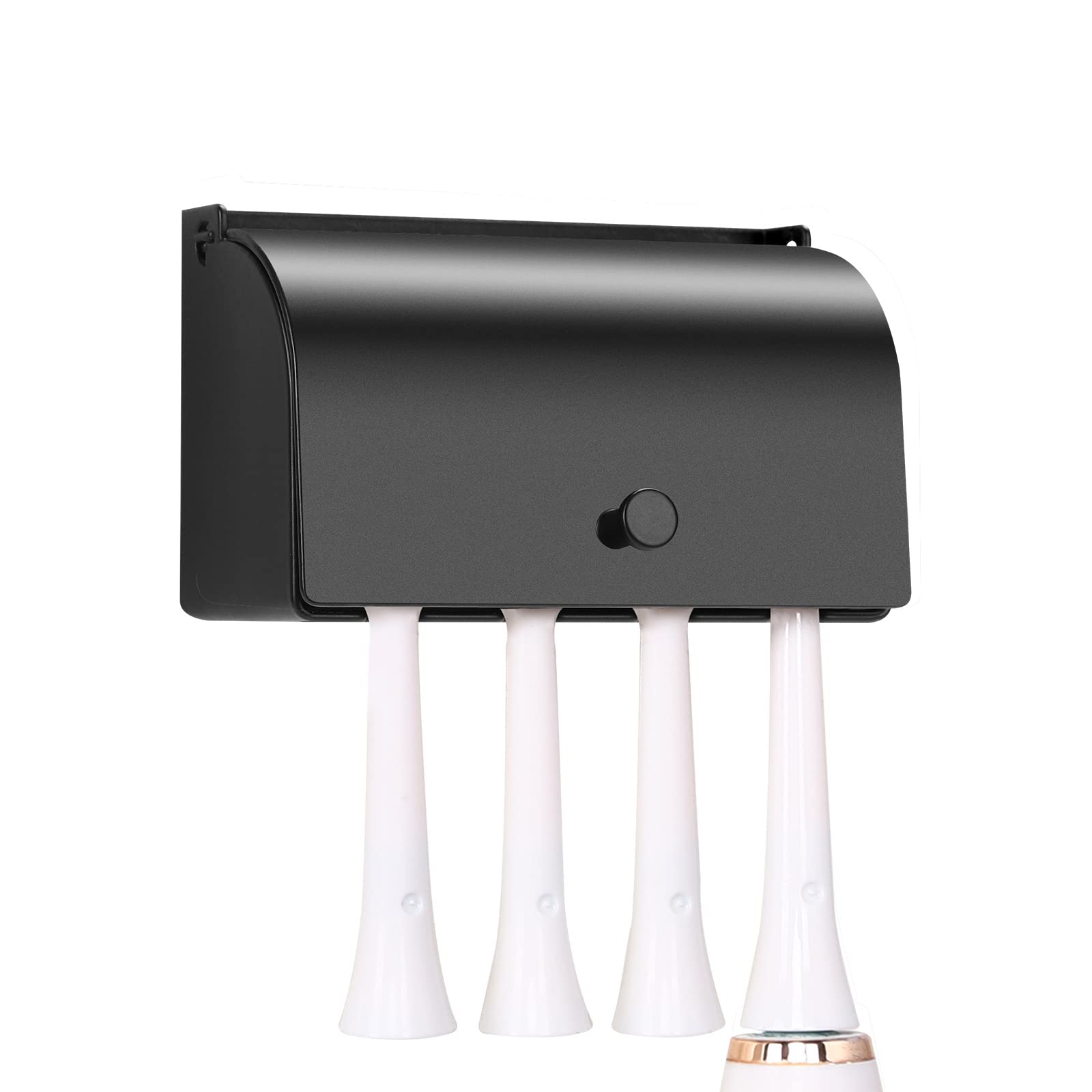 Toothbrush Holder, 304 Stainless Steel Dustproof Wall Mounted Self Adhesive Toothbrush Storage Organizer Stand Rack (9cm(4 Brush Slots,Black))