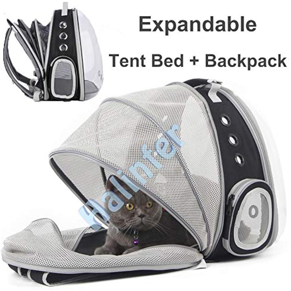 Interfashioner® Cat Backpack Carrier, Fit up to 5.5 kgs Pet, Back Extension Space Capsule Clear Bubble Window Pet Carry Transport Book Bag for Kitten Bunny(Black, Back Extension)