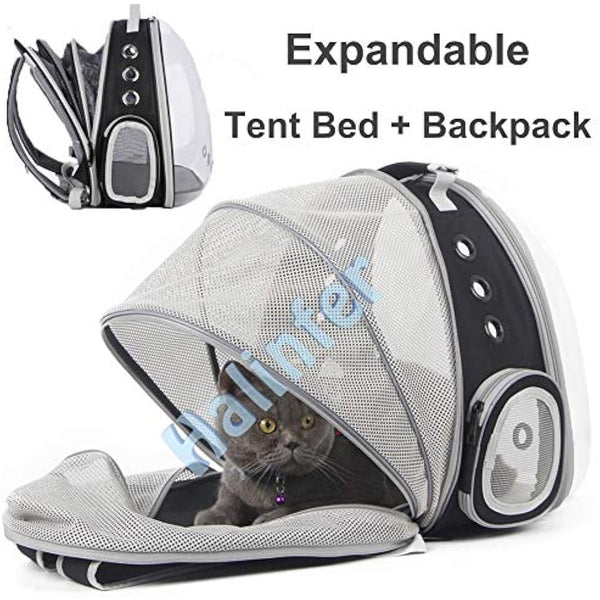 Interfashioner® Cat Backpack Carrier, Fit up to 5.5 kgs Pet, Back Extension Space Capsule Clear Bubble Window Pet Carry Transport Book Bag for Kitten Bunny(Black, Back Extension)