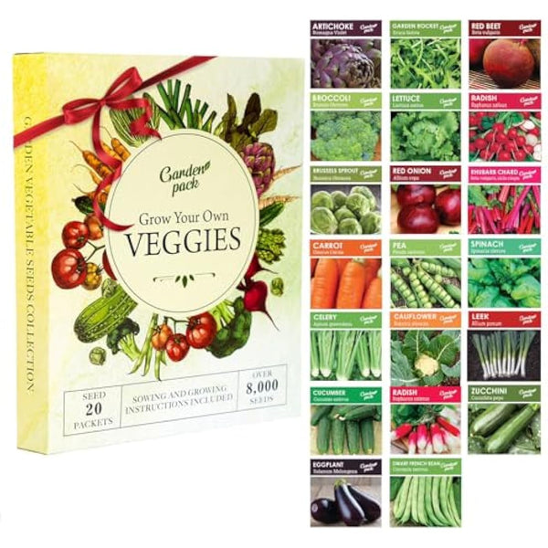 Grow Your Own Vegetable Seeds - 20 Packet Variety by Garden Pack – High Yield Seeds for Growing Veggies at Home – 8,000 Heirloom Seeds Gardner Set