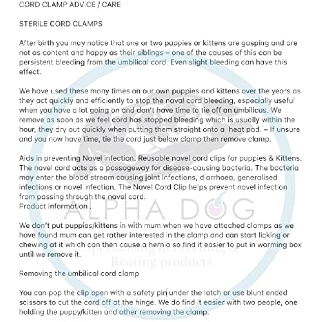 Alpha Dog Puppy full Whelping Kit, pet birthing set Aspirator Welping Guide (849)