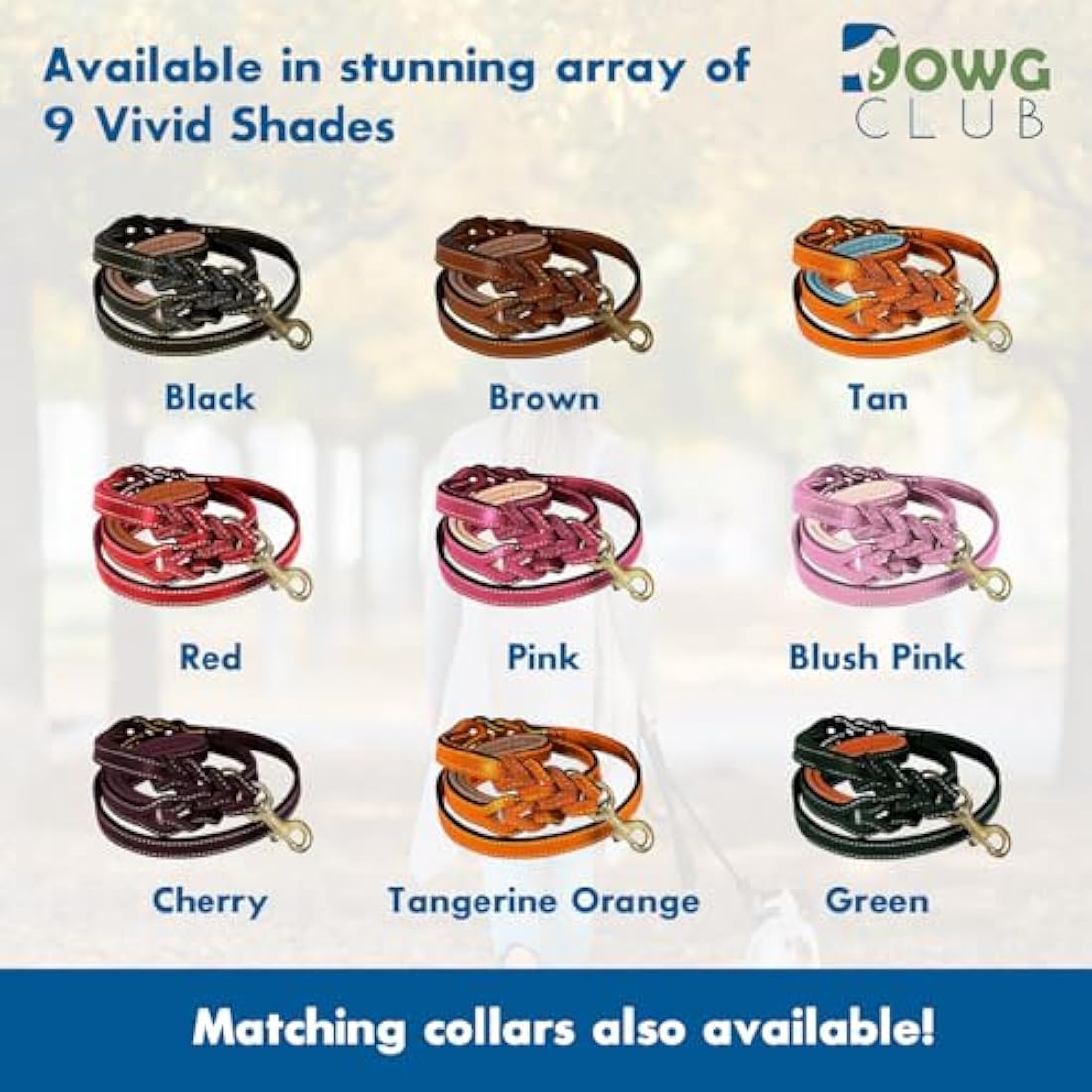 DowgClub | 6' Genuine Leather Dog Leash | Heavy Duty, Handmade, Braided, Strong | for Medium, Large, X-L Dog | Dual Handle Design, Padded & Traffic, DRing | Black, Brown, Cherry, Tan (6 feet, Cherry)