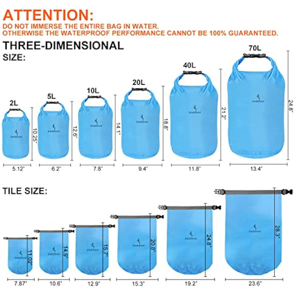 ioutdoor Waterproof Dry Bags Lightweight 2L/5L/10L/20L Keep Dry Clean, Dry Compression Sacks Small Large for Kayaking, Hiking, Swimming, Camping, Canoeing, Boating, Fishing