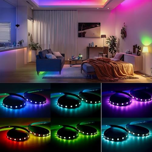 LOAMLIN WS2812B Individually Addressable RGB LED Strip 16.4FT 5050SMD Smart Flexible Dream Full Color 60Pixels/m Balck PCB Light IP30 Non Waterproof DC5V (Black PCB, 16.4FT 300LEDs IP30)