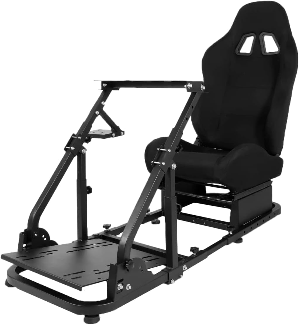 Dardoo Stable Racing Simulator Cockpit with Black Game Seat Fits for Logitech/Thrustmaster/Fanatec G29 G920 G923 T150, Steering Wheel Stand with Reinforcement Bars, Not Included Steering Wheel & Pedal