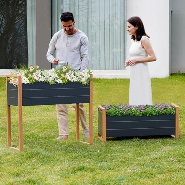 Grand patio Raised Planter for Garden, Raised Bed with Metall, Weather-Resistant, Easy to Assemble, Raised Planter Bed with Drainage Holes for Vegetables, Flowers, Fruits (100×38×91cm)