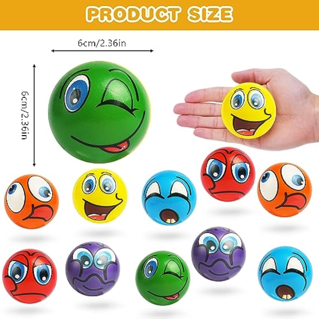 Ainiv Squeeze Stress Balls, 12pcs Stress Relief Ball, Sensory Stress Ball for Kids and Adults, Hand Exercise Stress Relief Balls, Squeeze Toys for Anxiety, Fidget, Tension, Manage Anger-Funny